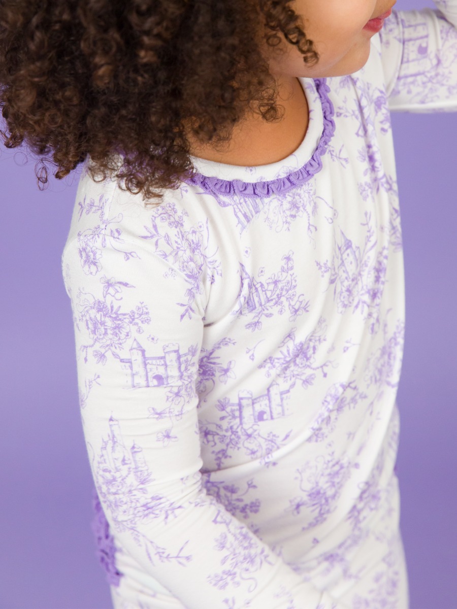 Princess Castle Toile Toddler Ruffle Long Sleeve Pajama Set, Bamboo Viscose