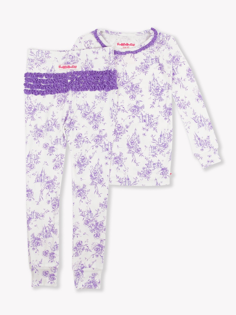 Princess Castle Toile Toddler Ruffle Long Sleeve Pajama Set
