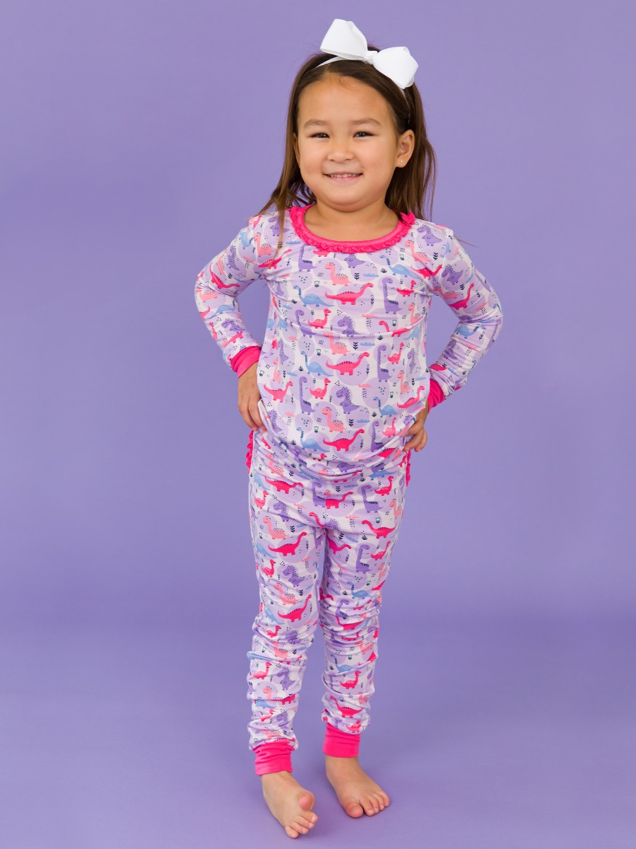Sweetie-saurus Toddler Ruffle Long Sleeve Pajama Set, Bamboo Viscose