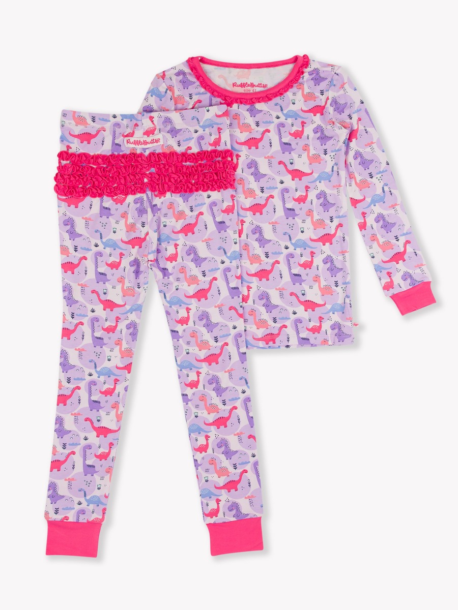 Sweetie-saurus Toddler Ruffle Long Sleeve Pajama Set, Bamboo Viscose