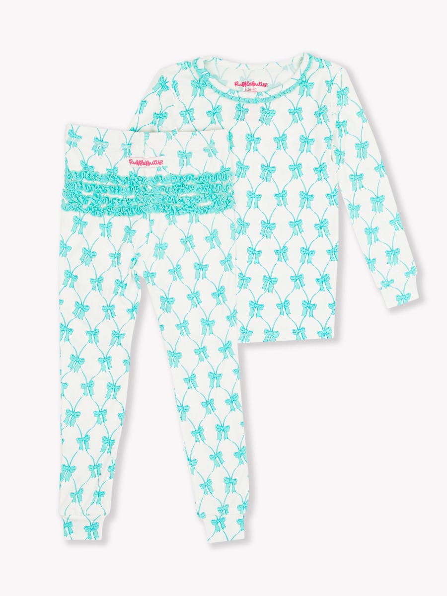 Teal Fairytale Bows Toddler Ruffle Long Sleeve Pajama Set