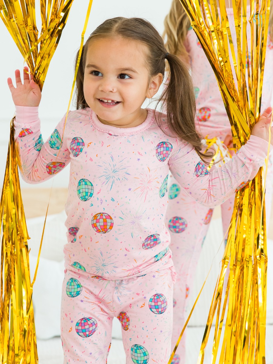 Pink Happy New Year Toddler Ruffle Long Sleeve Pajama Set