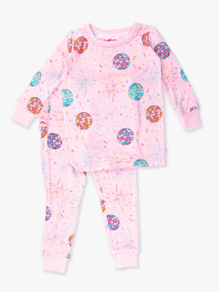 Pink Happy New Year Toddler Ruffle Long Sleeve Pajama Set