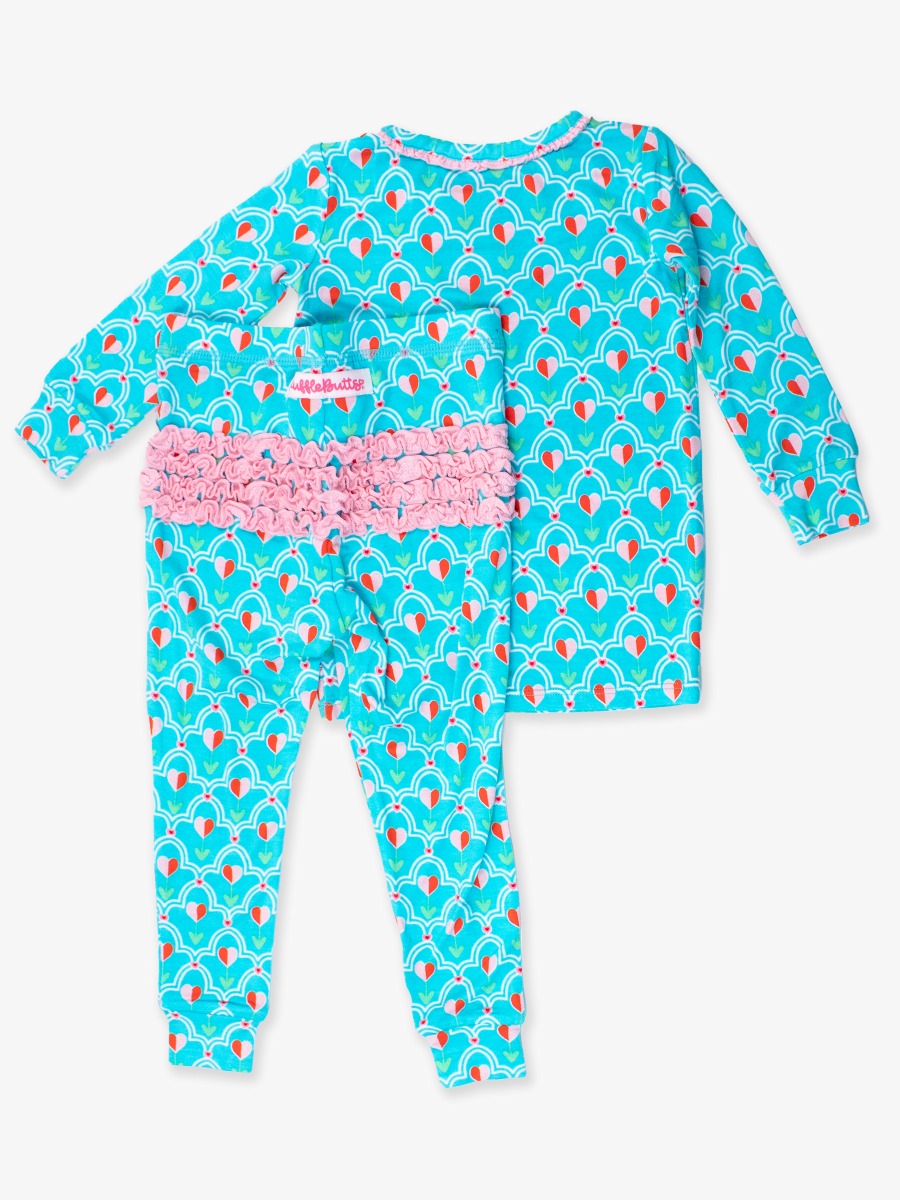 Sweetheart Blooms Toddler Ruffle Long Sleeve Pajama Set, Bamboo Viscose
