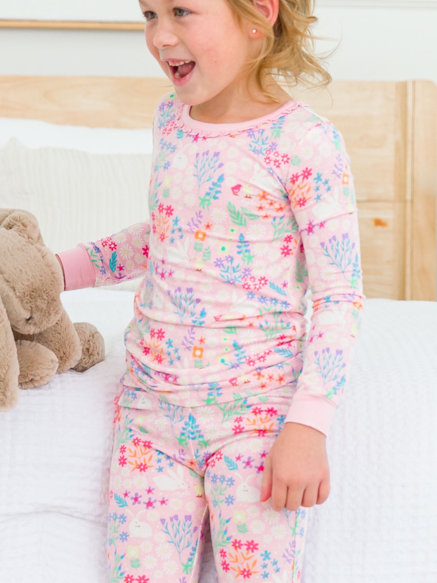Bunny and Friends Toddler Ruffle Long Sleeve Pajama Set, Bamboo Viscose