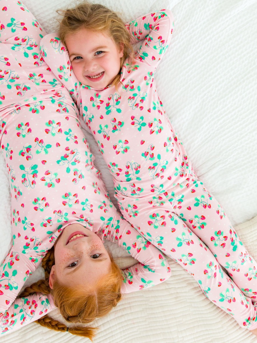 Sweet As Strawberries Toddler Ruffle Long Sleeve Pajama Set, Bamboo Viscose