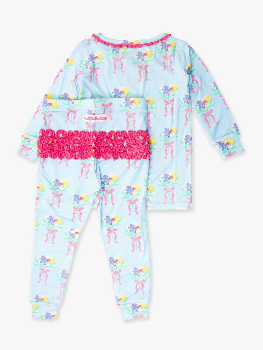 Bows and Bouquets Toddler Ruffle Long Sleeve Pajama Set