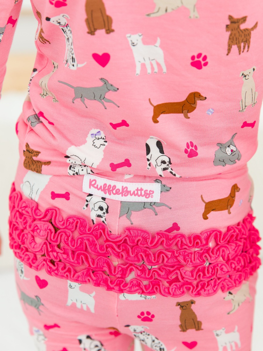 Pink Puppy Playtime Toddler Ruffle Long Sleeve Pajama Set, Bamboo Viscose