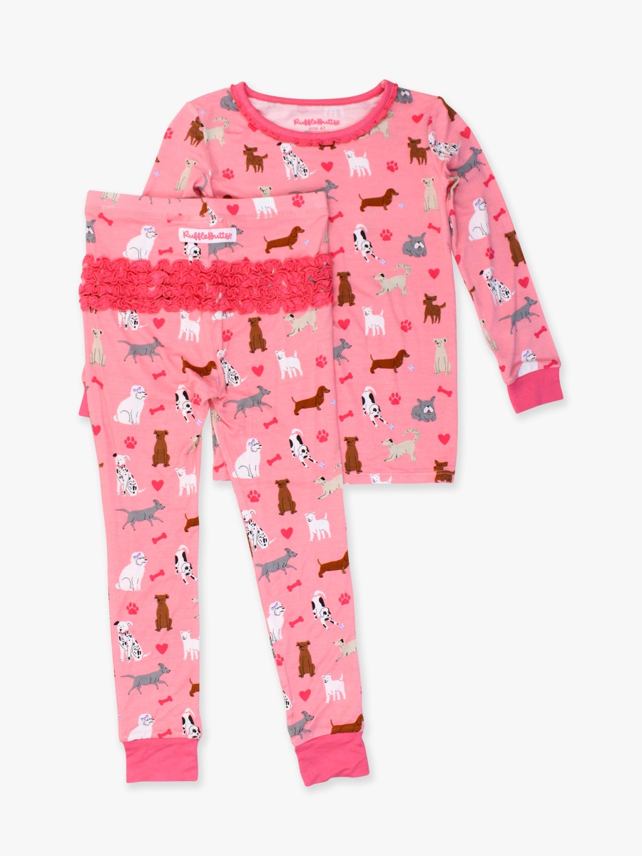 Pink Puppy Playtime Toddler Ruffle Long Sleeve Pajama Set, Bamboo Viscose
