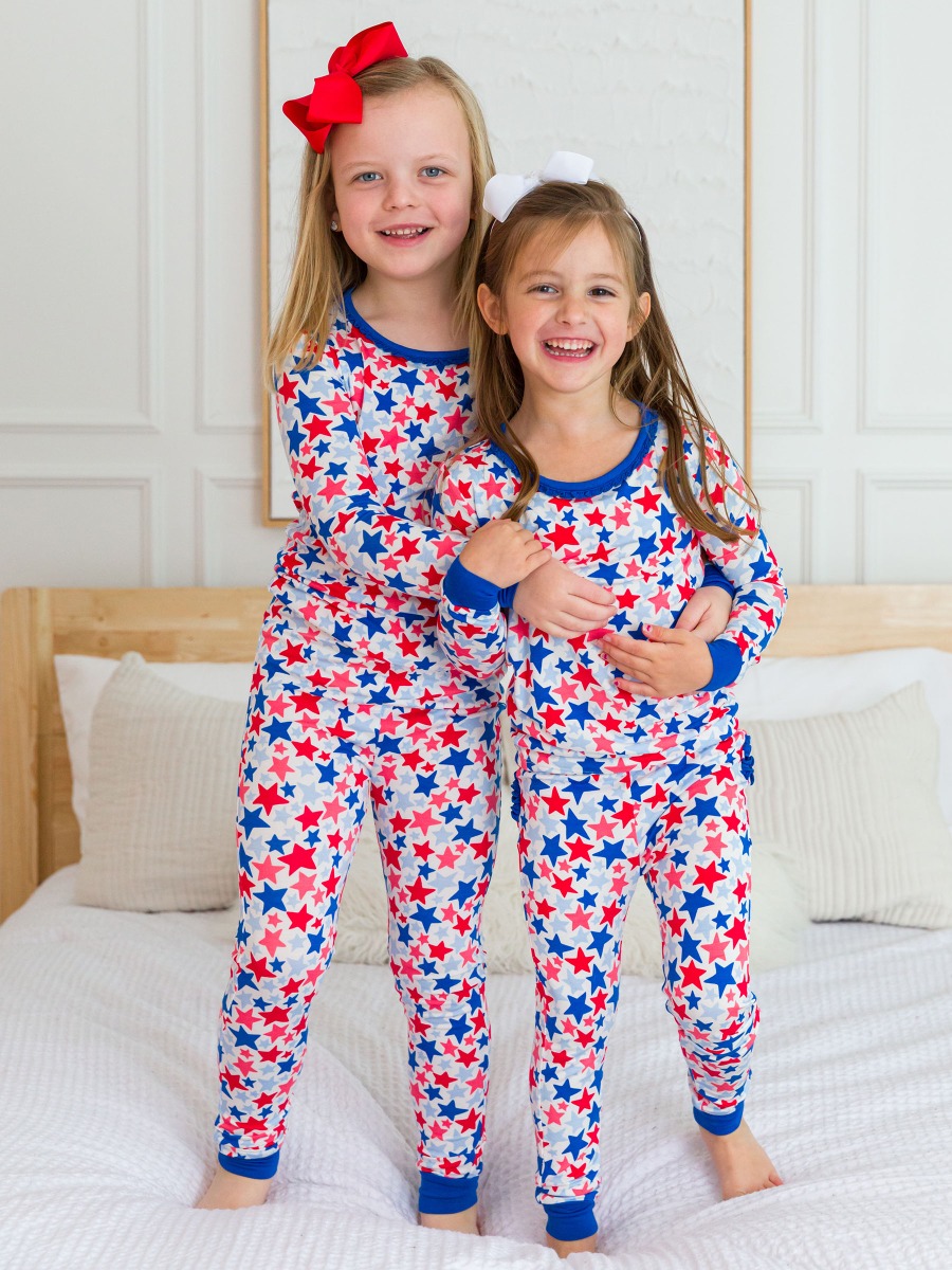 Star-Spangled Ruffle Long Sleeve Pajama Set, Bamboo Viscose