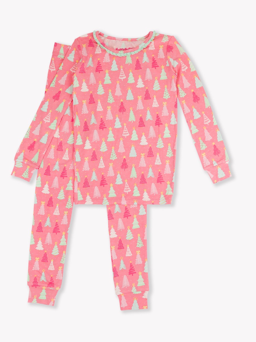 Merry Pink Pines Ruffle Long Sleeve Pajama Set