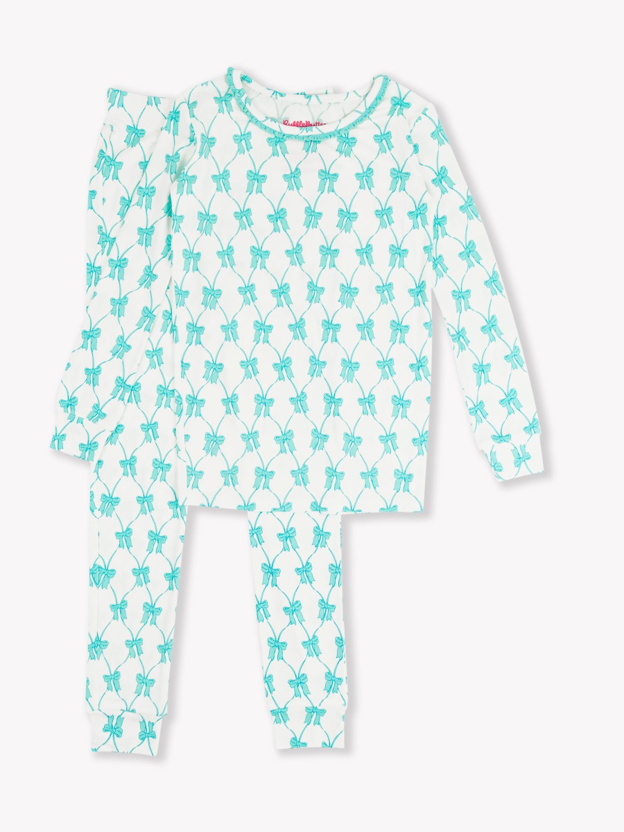 Teal Fairytale Bows Ruffle Long Sleeve Pajama Set