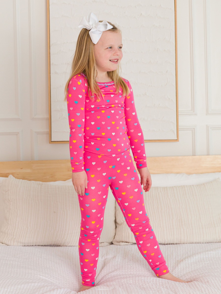 Colorful Hearts Ruffle Long Sleeve Pajama Set