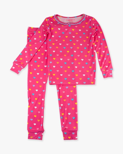 Colorful Hearts Ruffle Long Sleeve Pajama Set