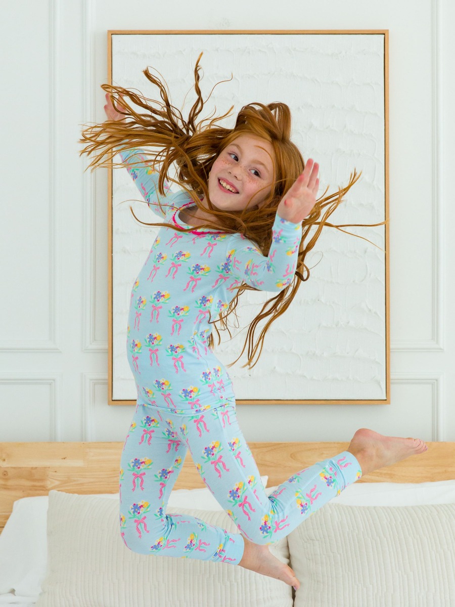 Bows and Bouquets Ruffle Long Sleeve Pajama Set