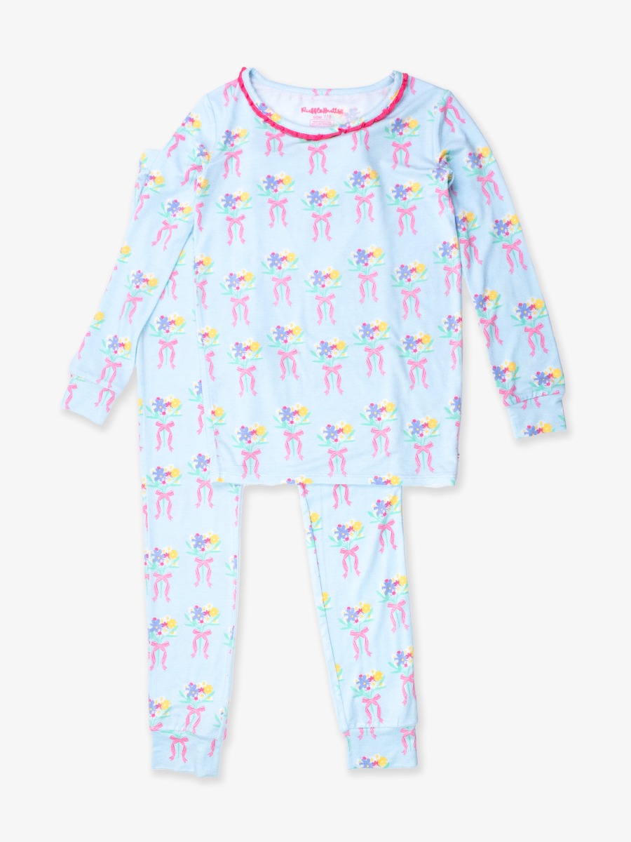 Bows and Bouquets Ruffle Long Sleeve Pajama Set