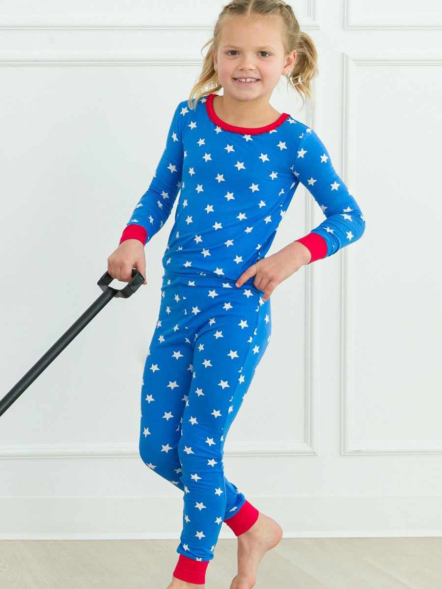 Stars & Stripes Ruffle Long Sleeve Pajama Set, Bamboo Viscose