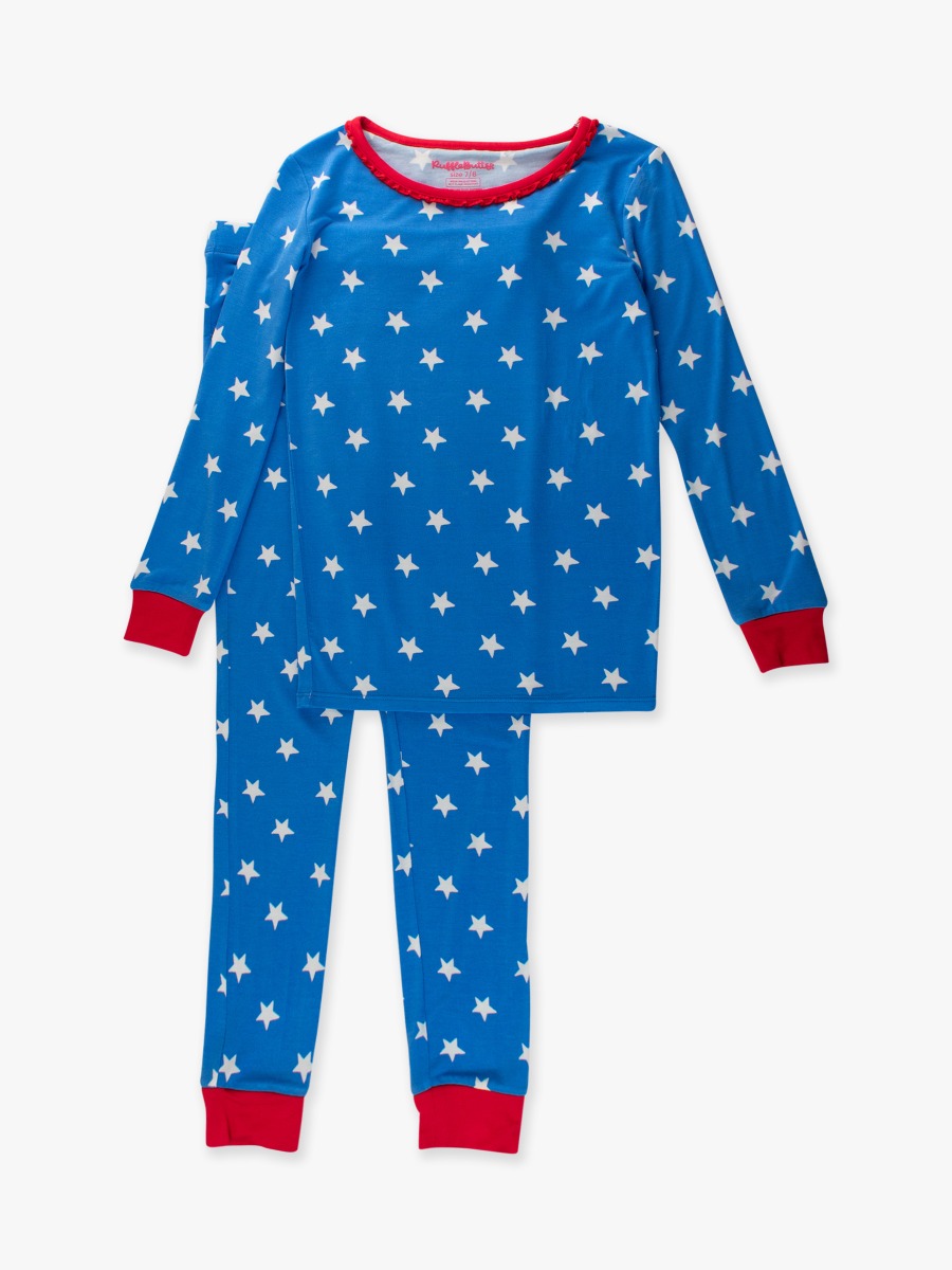 Stars & Stripes Ruffle Long Sleeve Pajama Set, Bamboo Viscose