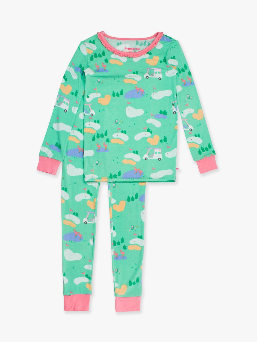 Fairway Flamingo Ruffle Long Sleeve Pajama Set, Bamboo Viscose