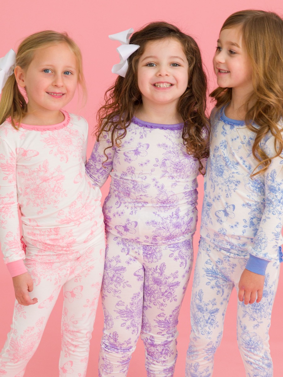 Wisteria Purple Butterfly Garden Toile Ruffle Long Sleeve Pajama Set