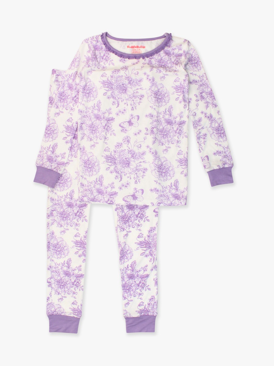 Wisteria Purple Butterfly Garden Toile Ruffle Long Sleeve Pajama Set