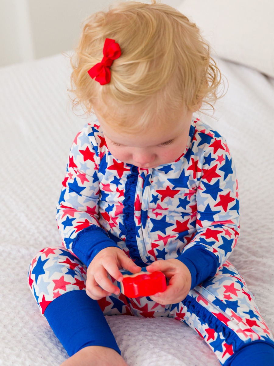 Star-Spangled Convertible Ruffle One Piece Pajama, Bamboo Viscose