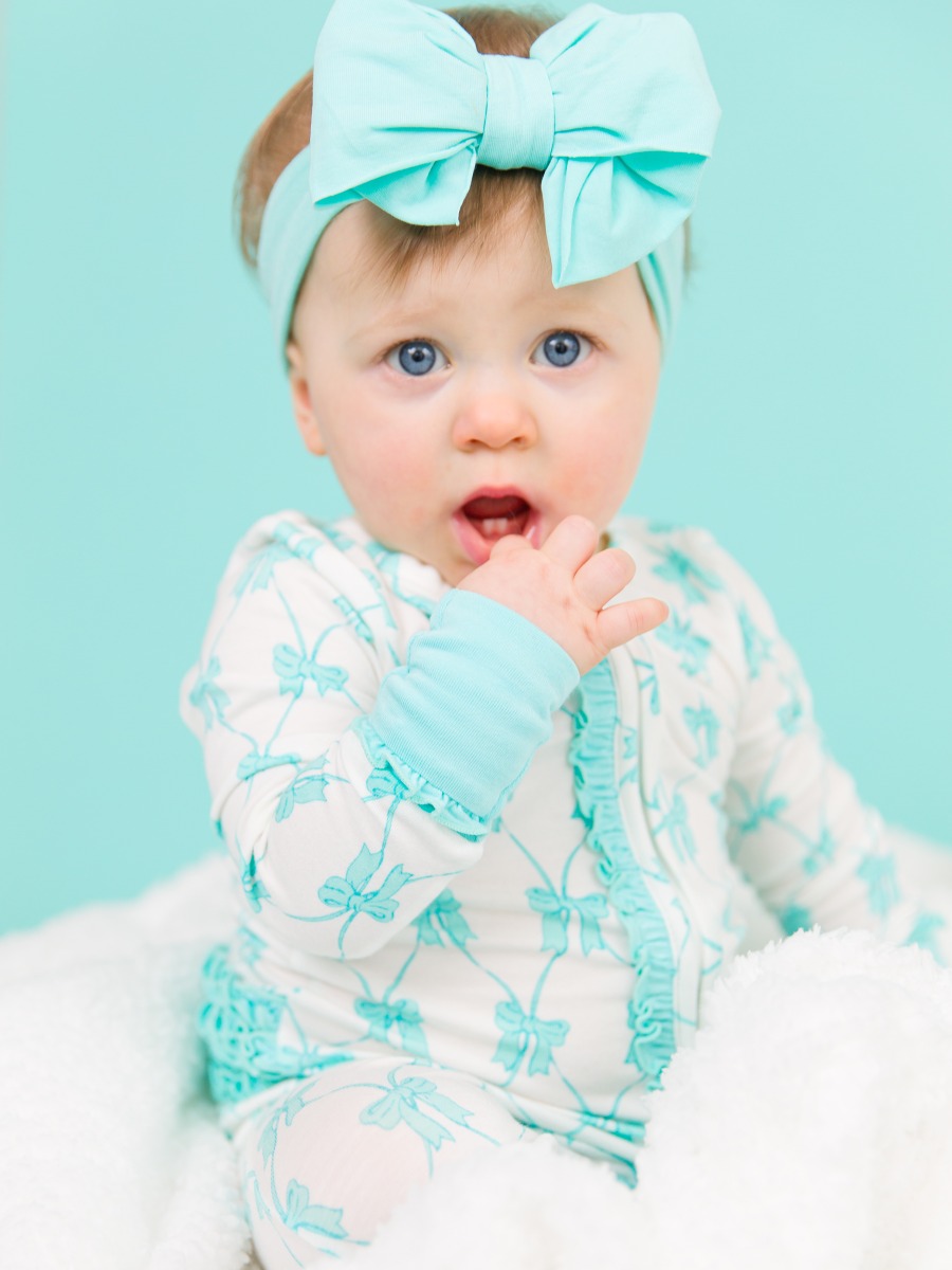 Teal Fairytale Bows Ruffle One Piece Convertible Pajamas