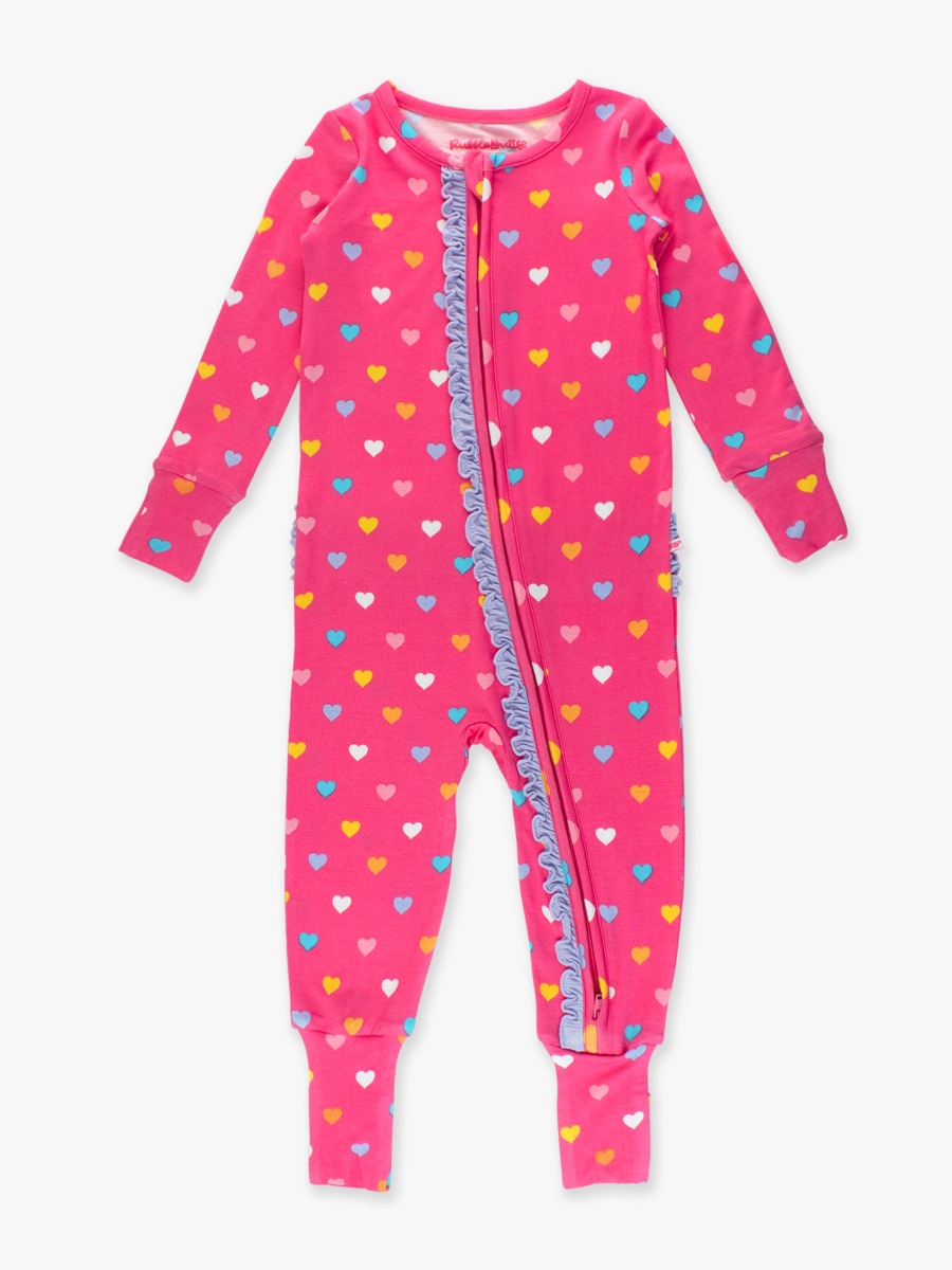 Colorful Hearts Convertible Ruffle One Piece Pajama, Bamboo Viscose