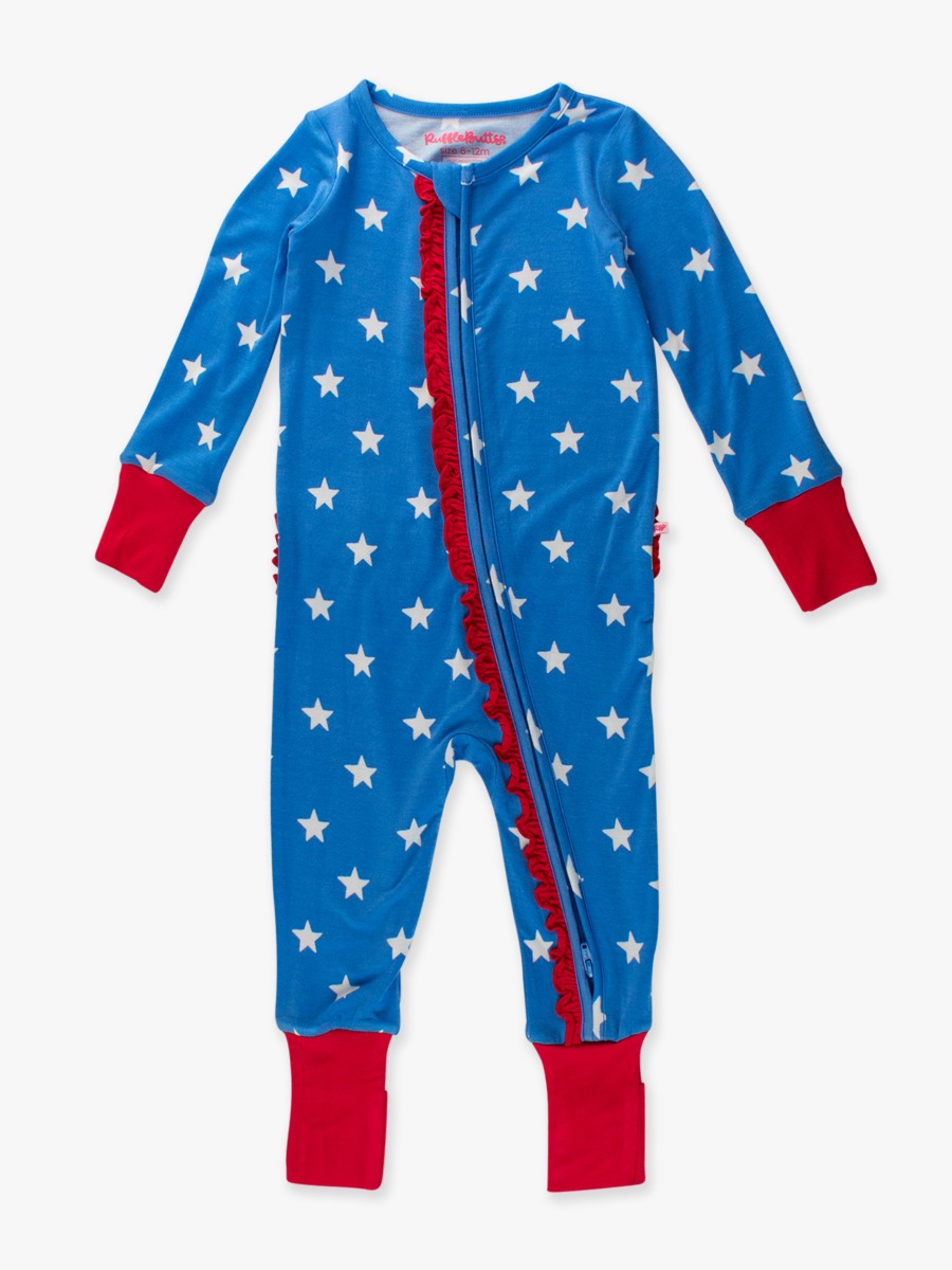 Stars & Stripes Convertible Ruffle One Piece Pajama, Bamboo Viscose