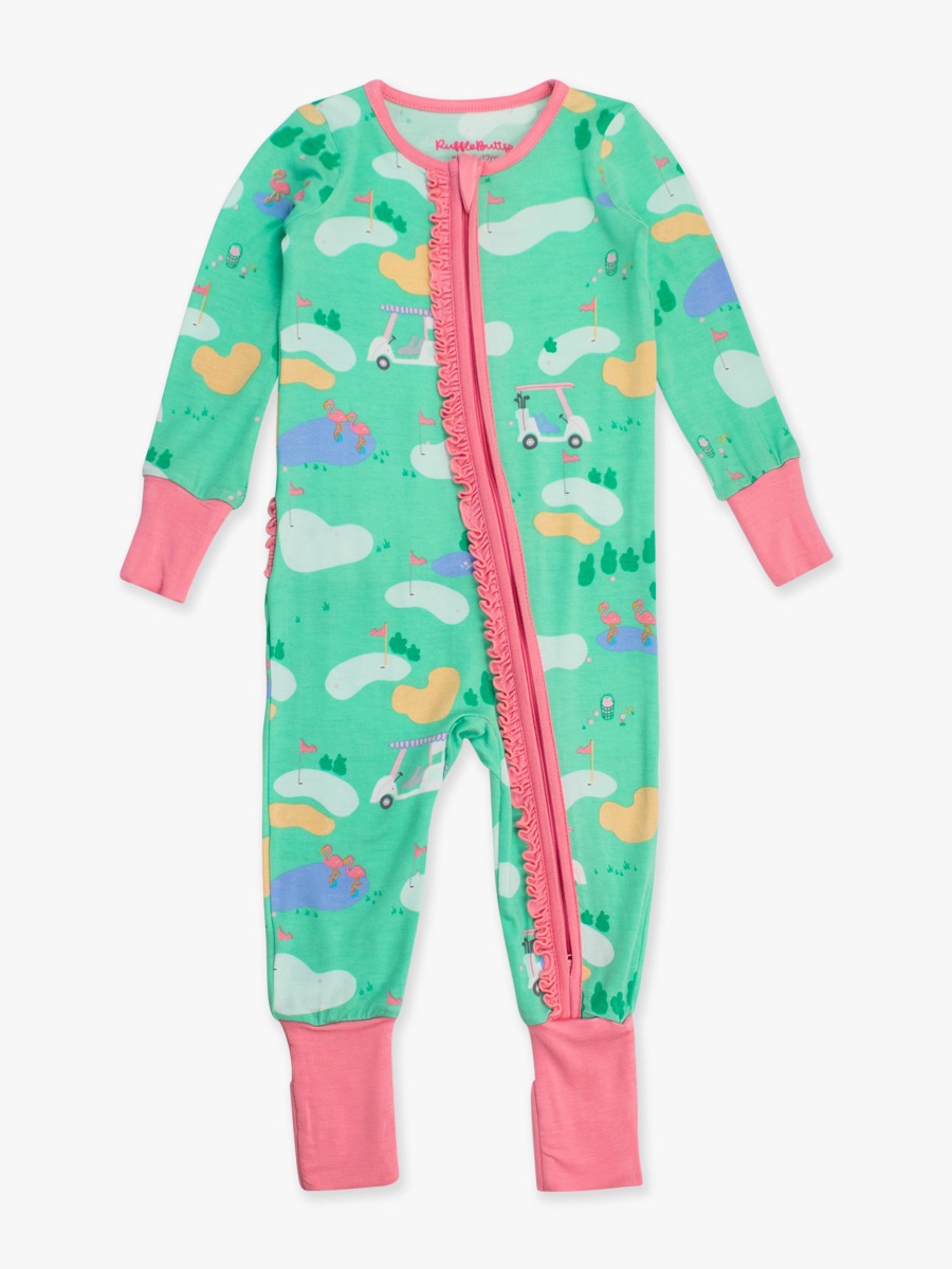 Fairway Flamingo Convertible Ruffle One Piece Pajama, Bamboo Viscose