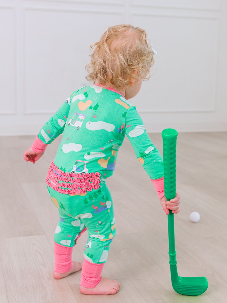 Fairway Flamingo Convertible Ruffle One Piece Pajama, Bamboo Viscose