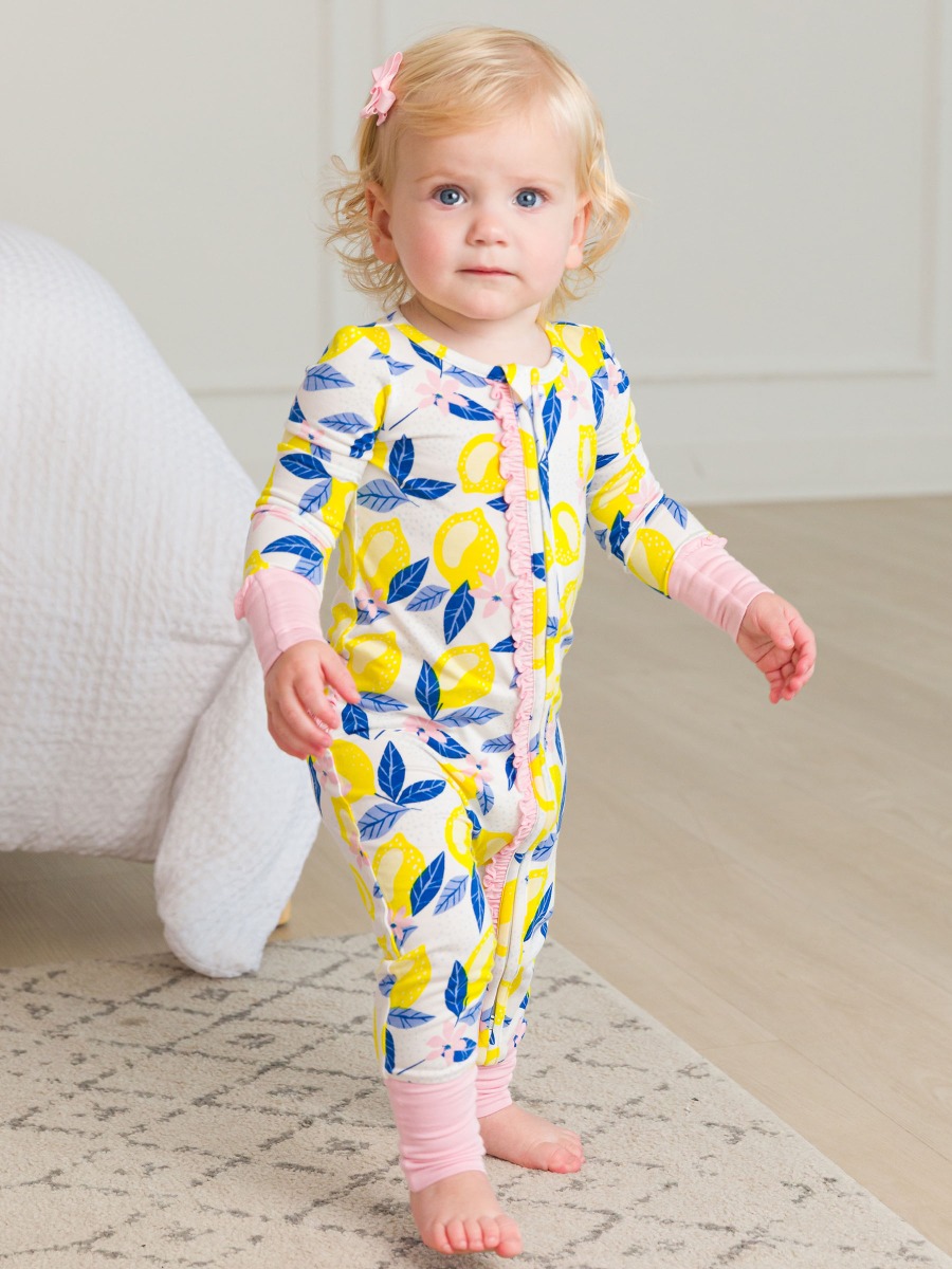 Lemon Capri Convertible Ruffle One Piece Pajama, Bamboo Viscose