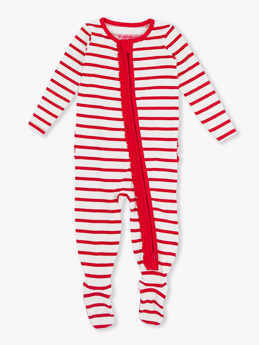 Red & White Stripe One Piece Footie Pajamas, Modal Blend