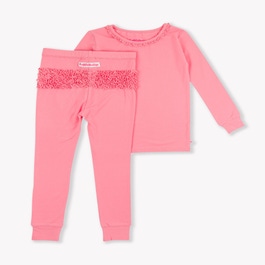 Bubblegum Pink Toddler Ruffle Long Sleeve Pajama Set, Modal Blend