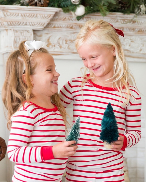 Red & White Stripe Ruffle Long Sleeve Pajama Set, Modal Blend