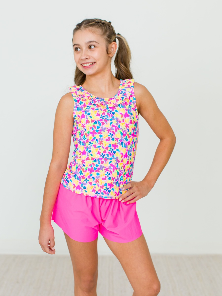 Vibrant Neon Active Ruffle Tank Top