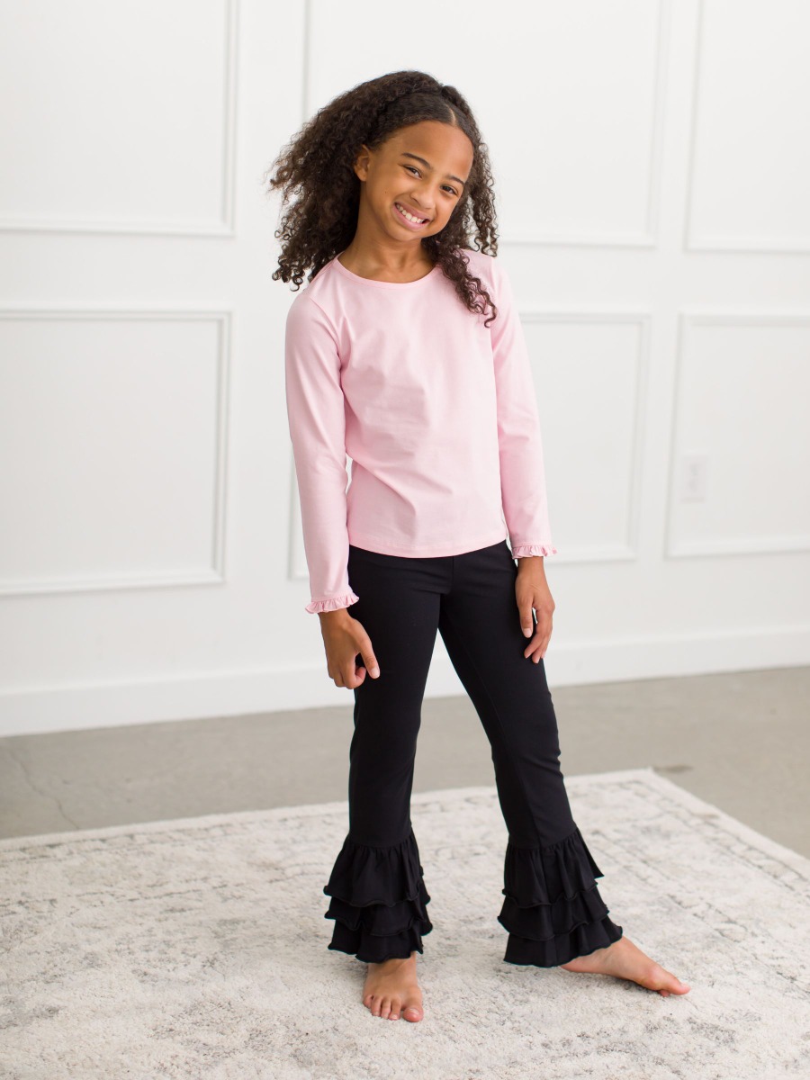 Kids Black Ruffle Flare Pants