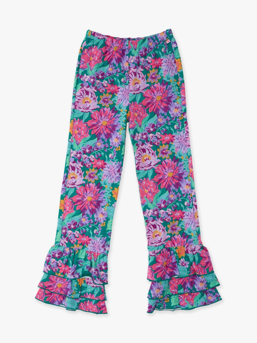 Line drawing of Wisteria Blooms Flare Pants. A dotted circle indicates the approximate location for personalization.