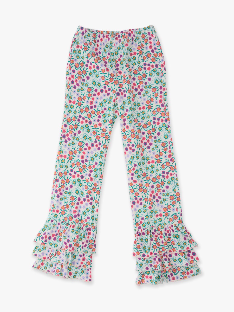Line drawing of Wildflower Meadow Flare Pants. A dotted circle indicates the approximate location for personalization.