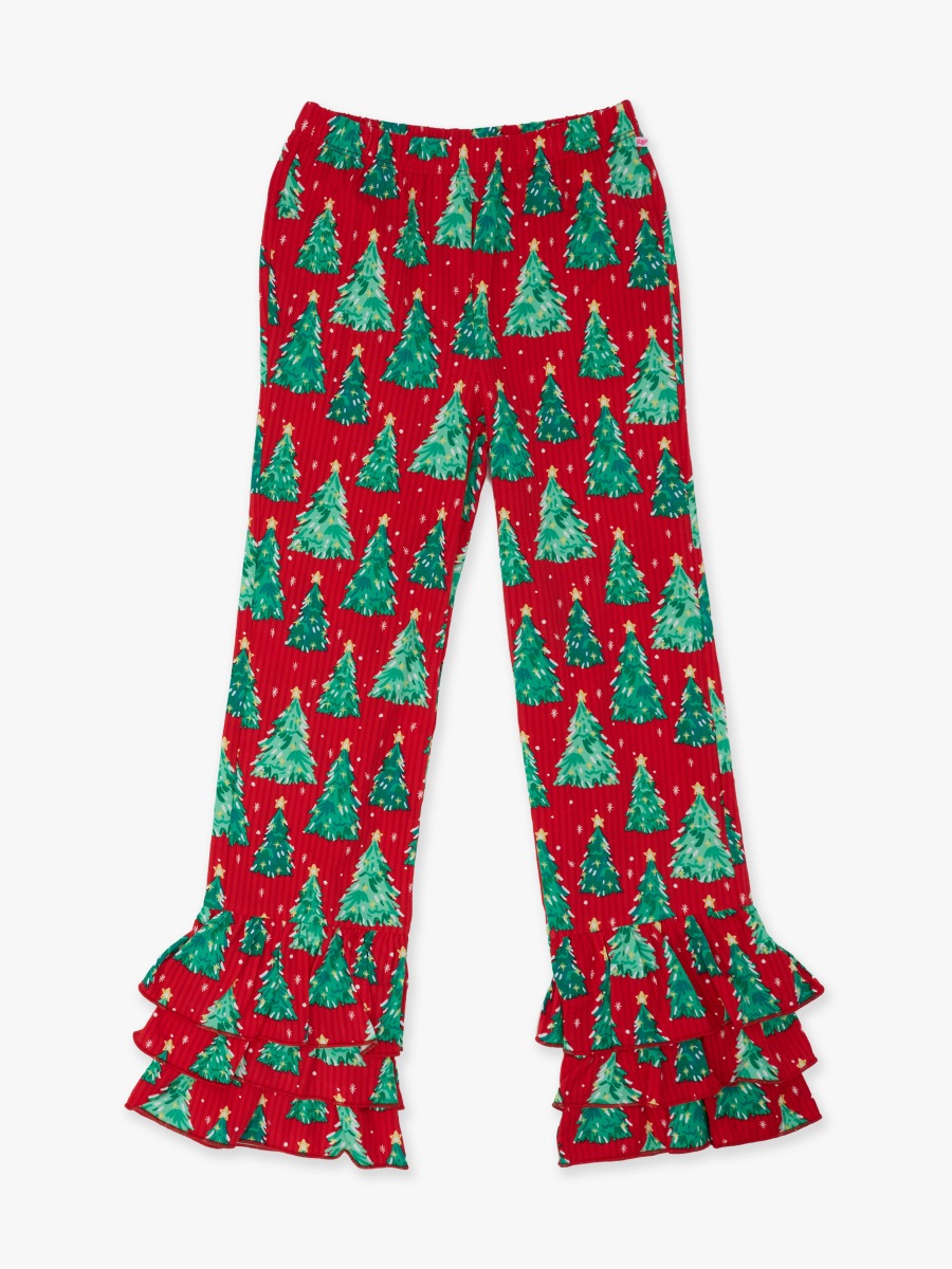 Line drawing of O Christmas Tree Flare Pants. A dotted circle indicates the approximate location for personalization.