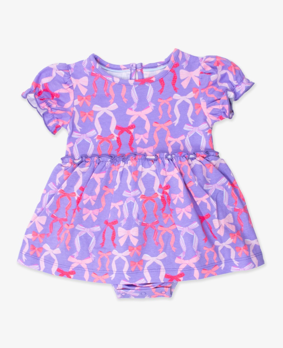 Rosy Ribbons Knit Puff Sleeve Skirted Romper