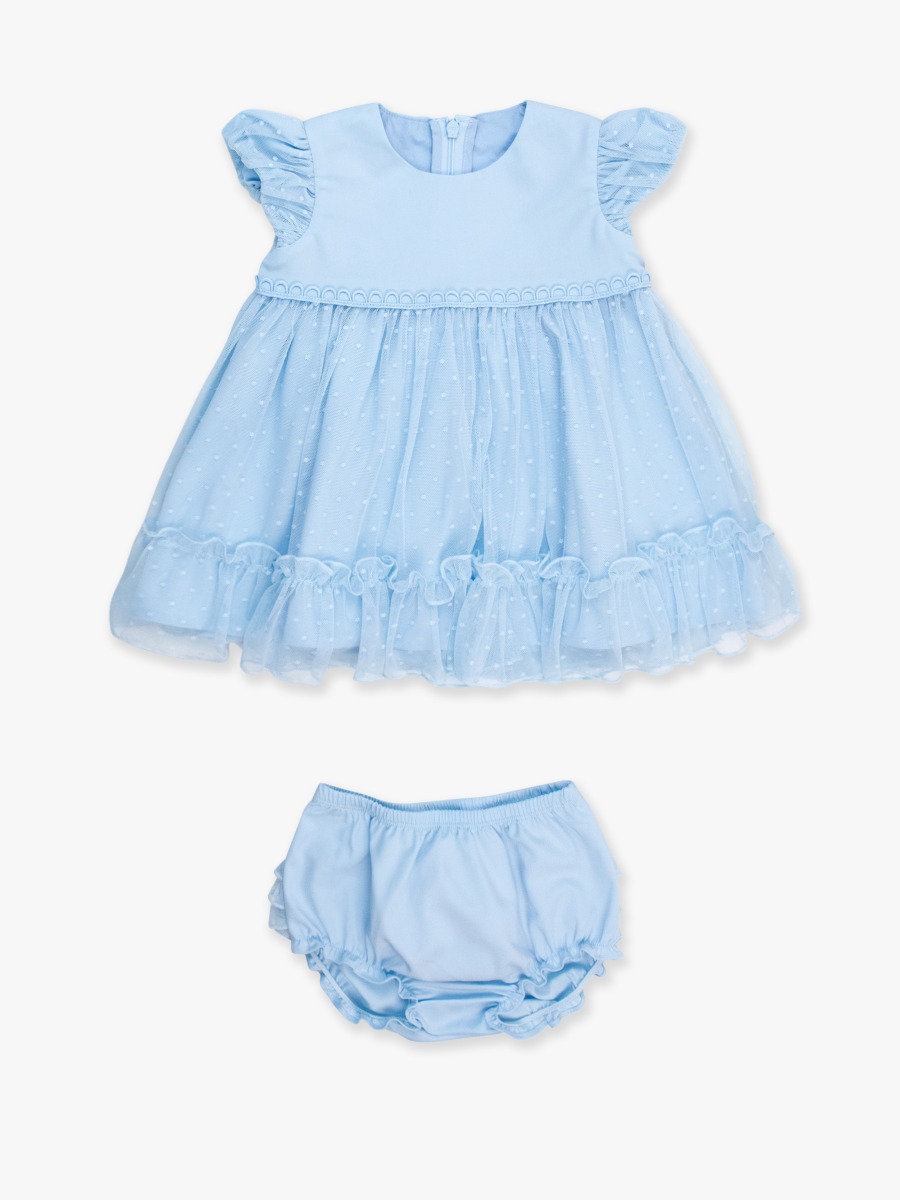 Light Blue Dotted Tulle Dress & RuffleButt Bloomer Set