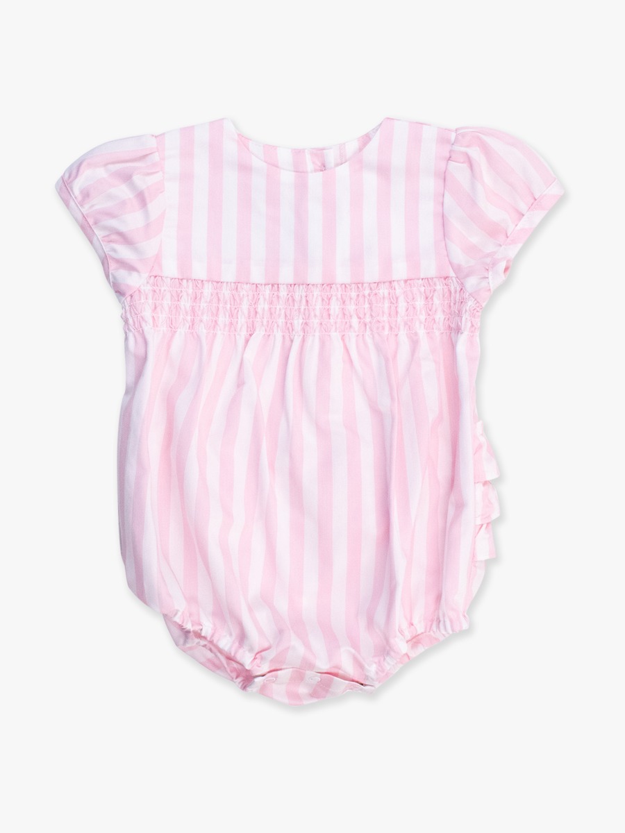 Baby Pink Stripe Puff Sleeve Smocked Romper