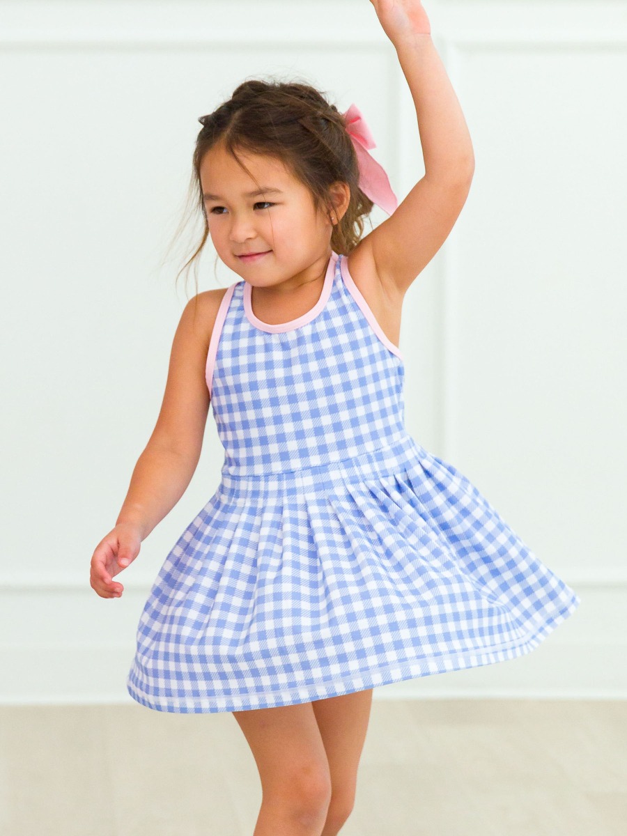 Periwinkle Blue Gingham Active Dress & Bike Short Set