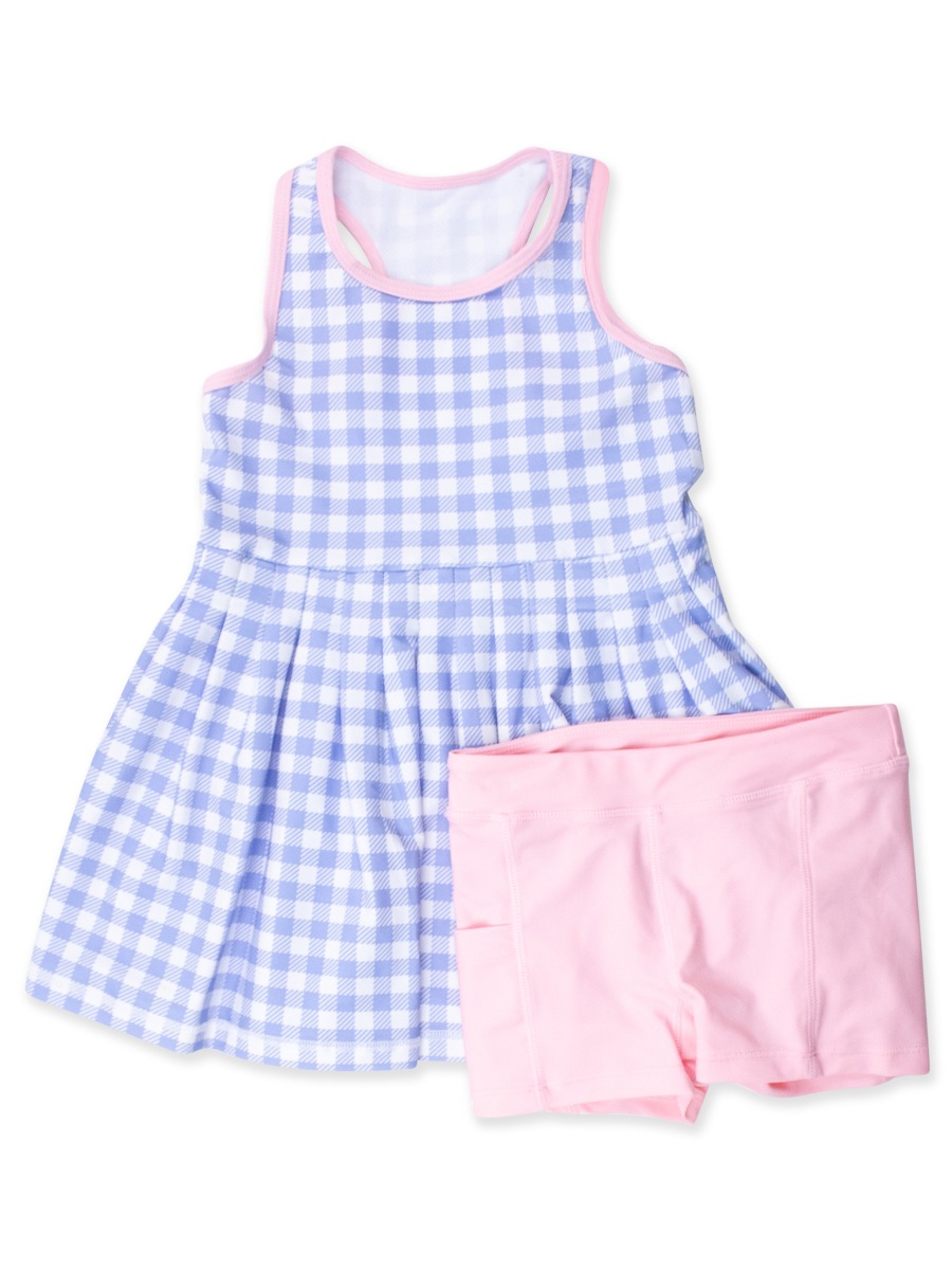 Periwinkle Blue Gingham Active Dress & Bike Short Set