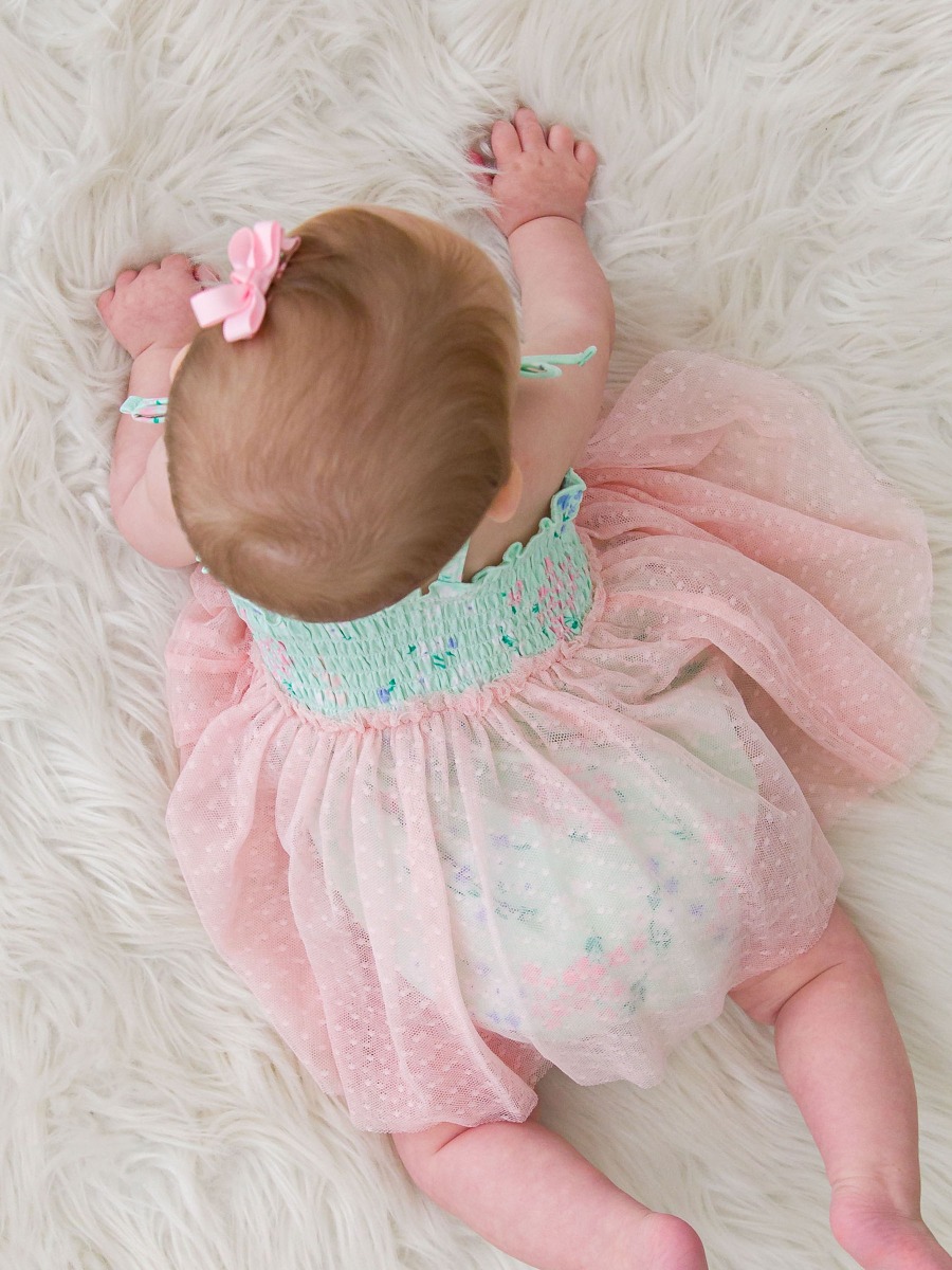 Mint Meadow Tie Smocked Tulle Skirted Romper