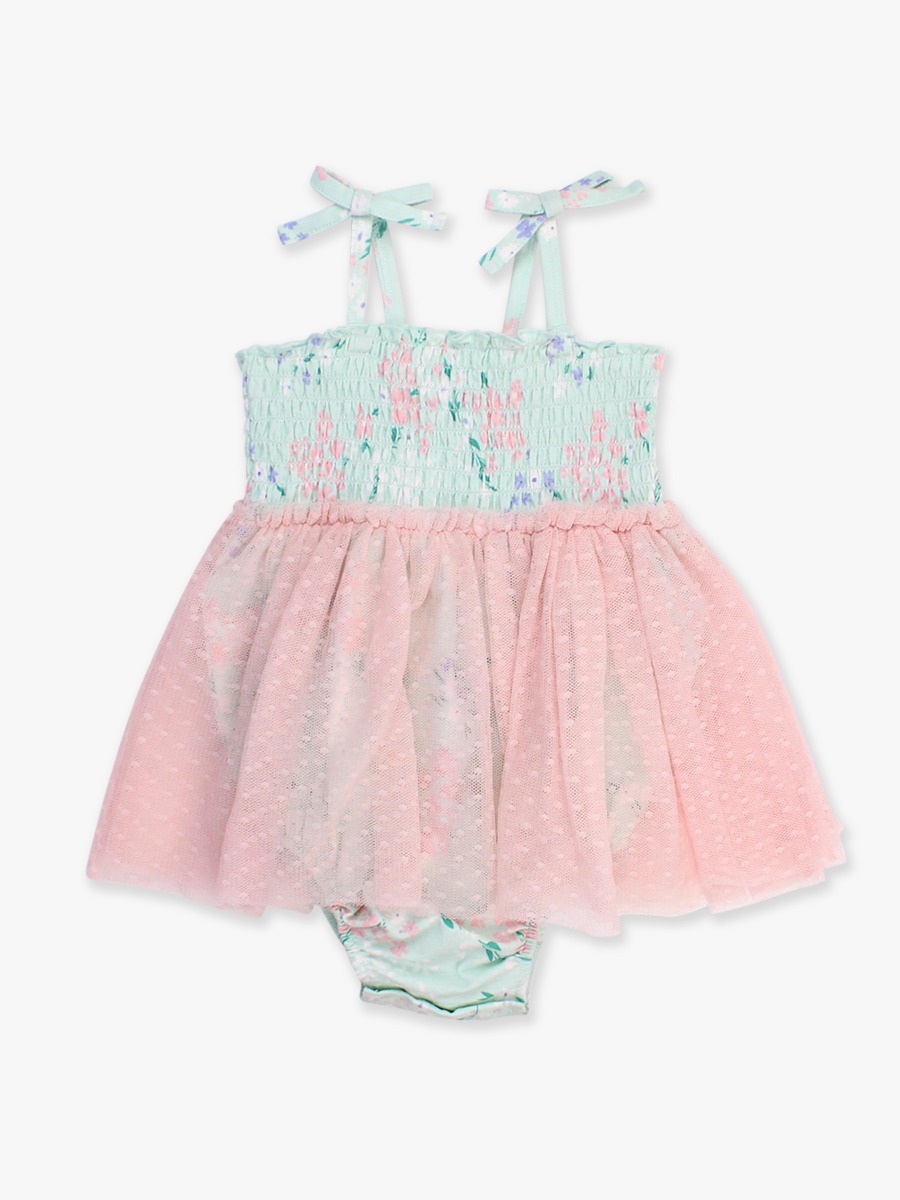 Mint Meadow Tie Smocked Tulle Skirted Romper