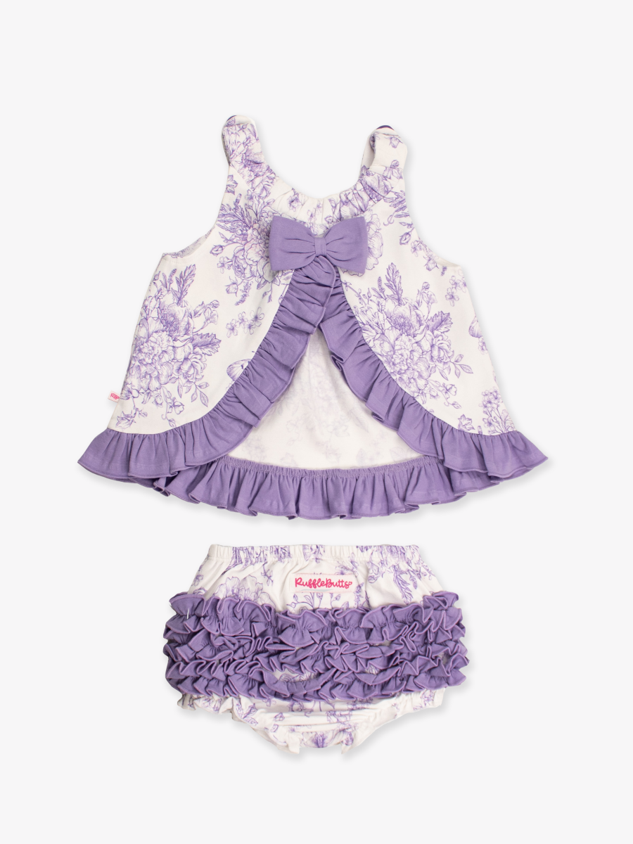 Wisteria Purple Butterfly Garden Toile Knit Swing Top and Bloomer Set