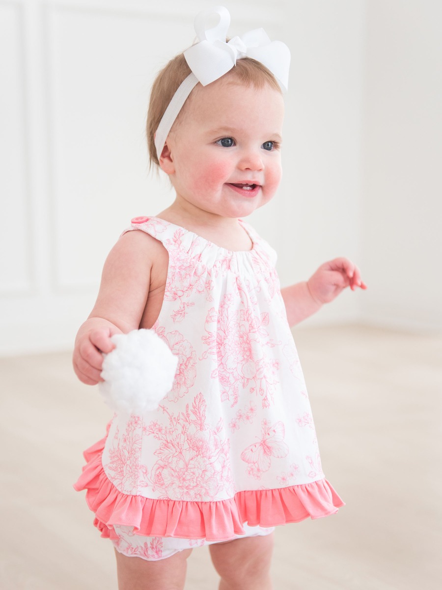 Bubblegum Pink Butterfly Garden Toile Knit Swing Top and Bloomer Set
