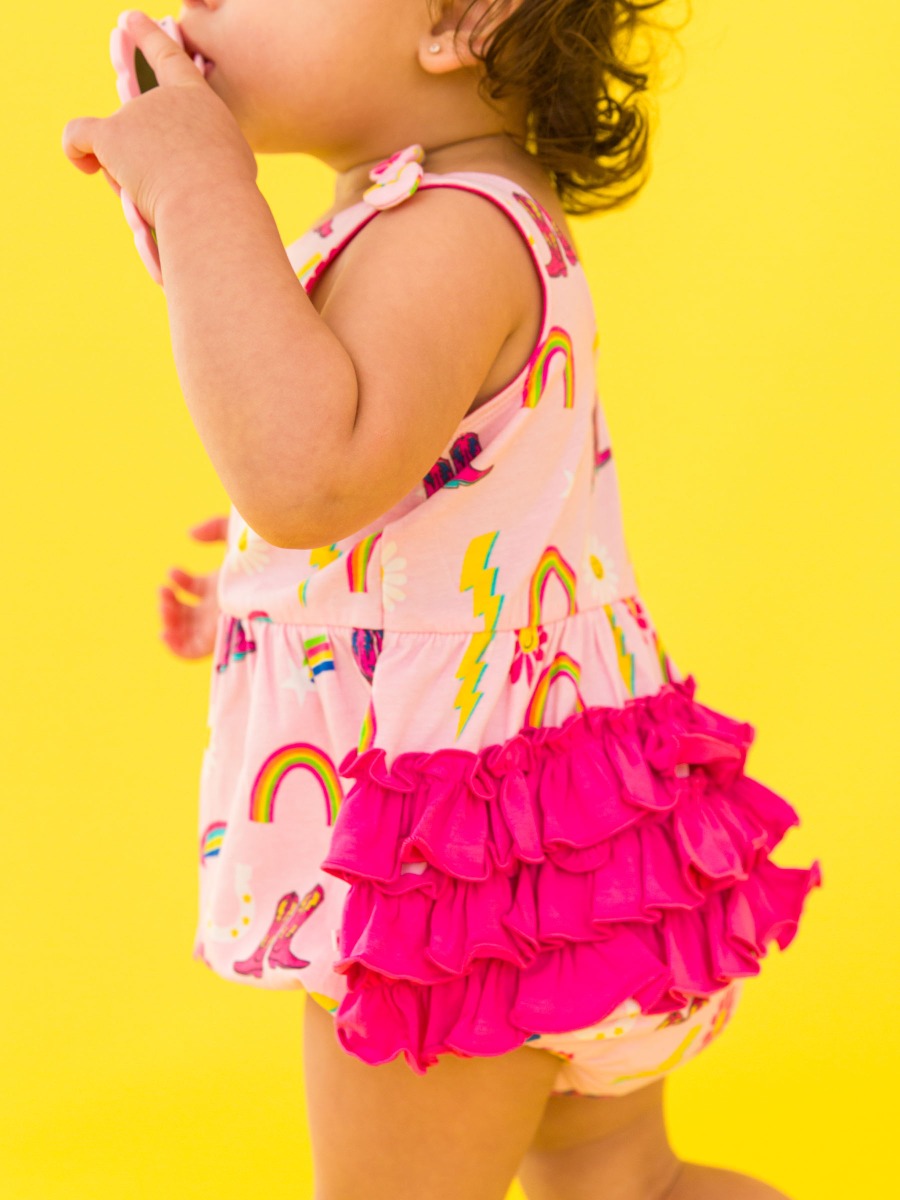 Cowgirl Cutie Knit Tie Shoulder Bubble Romper